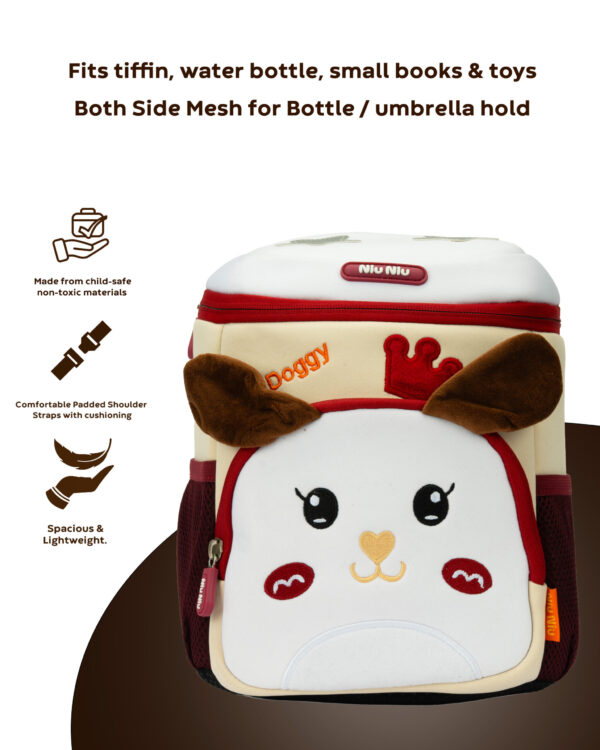 Urban Picks Cute Doggy Kids Backpack – Bag with High-Quality Zippers & Adjustable Straps (Pink, 28 X 24 X 15 cm) - Image 4
