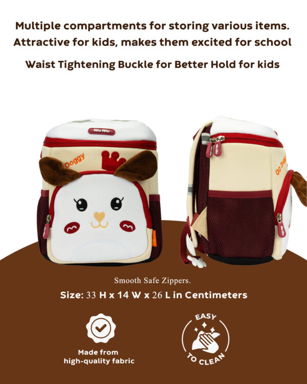 Urban Picks Cute Doggy Kids Backpack – Bag with High-Quality Zippers & Adjustable Straps (Pink, 28 X 24 X 15 cm) - Image 3