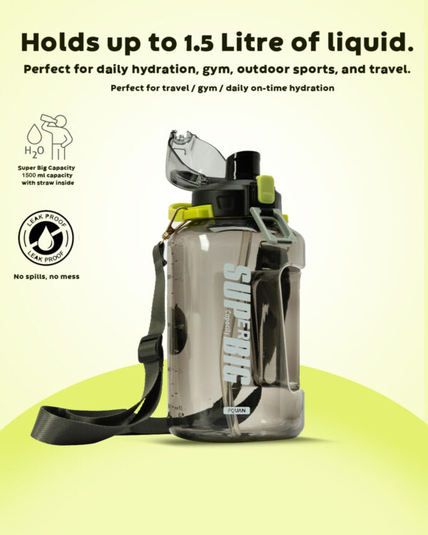 Urban Picks BPA-Free 1.5 L Drinking Water Bottle For Office, Gym, Sports, Daily Use - Leak Proof Large Gallon Bottle with Straw, Handle, Black - Image 9