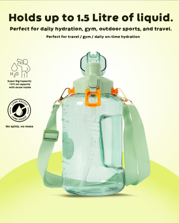 Urban Picks BPA-Free 1.5 L Drinking Water Bottle For Office, Gym, Sports, Daily Use - Leak Proof Large Gallon Bottle with Straw, Handle, Green - Image 8